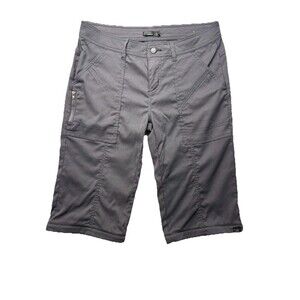 PrAna Monarch Convertible Pants Women Sz 10 Gray Nylon Flare Drawstring Outdoor
